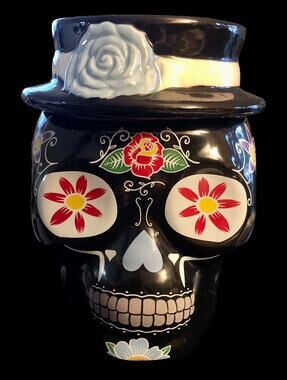 SUGAR SKULL Day Of The Dead COOKIE JAR Dia De Los Muertos CANISTER Kitchen Candy